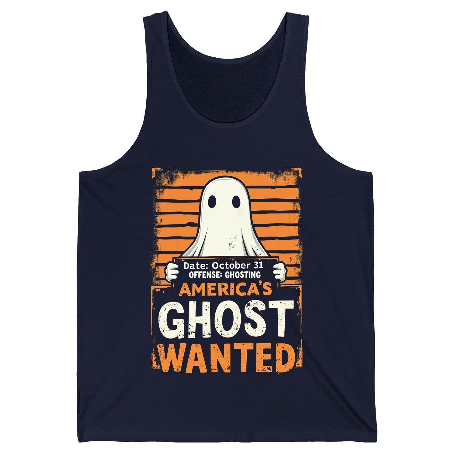 Date October 31 Offense Ghosting America's Ghost Wanted ghost Tank Top Navy product mockup