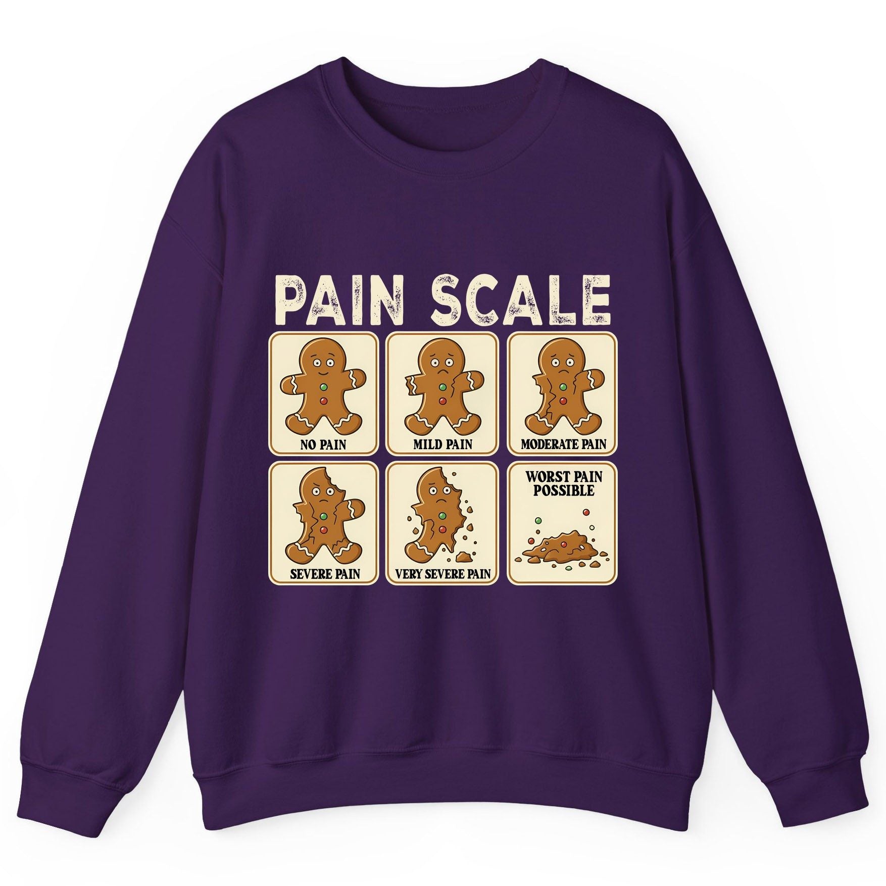 Pain Scale gingerbread man pain scale Sweatshirt Purple product mockup
