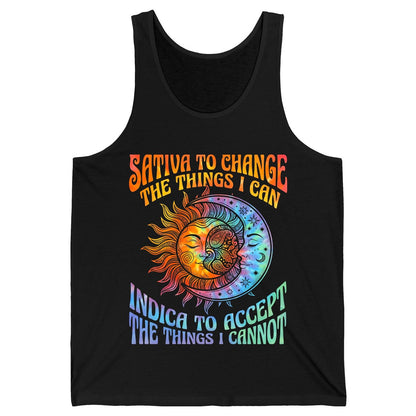 SATIVA TO CHANGE THE THINGS I CAN INDICA TO ACCEPT THE THINGS Tank Top - product mockup - Black