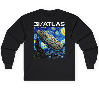 31 Atlas van gogh sci-fi mashup Long Sleeve Tee Black product mockup