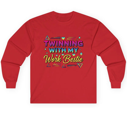 Twinning with My Work Bestie work bestie Long Sleeve Tee Red product mockup