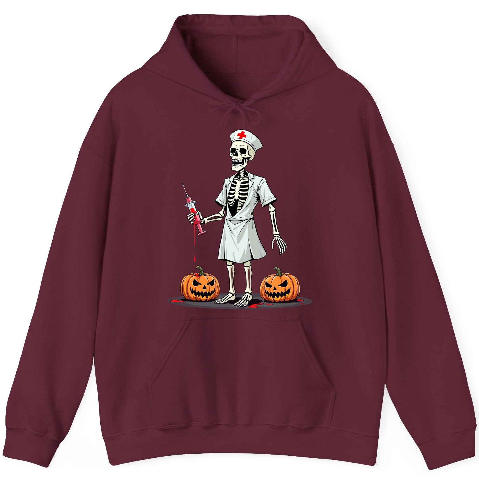 Spooky Skeleton Nurse Halloween skeleton nurse Hoodie Maroon product mockup