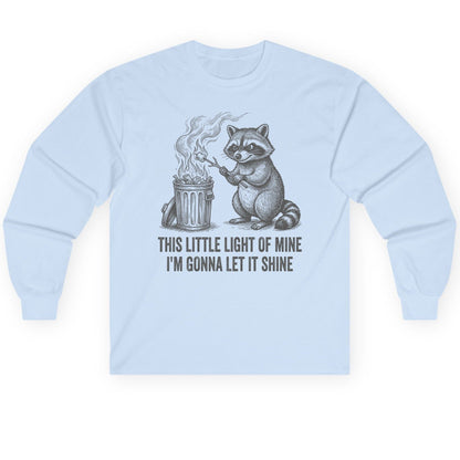 THIS LITTLE LIGHT OF MINE I'M GONNA LET IT SHINE Raccoon Long Sleeve Tee Light Blue product mockup