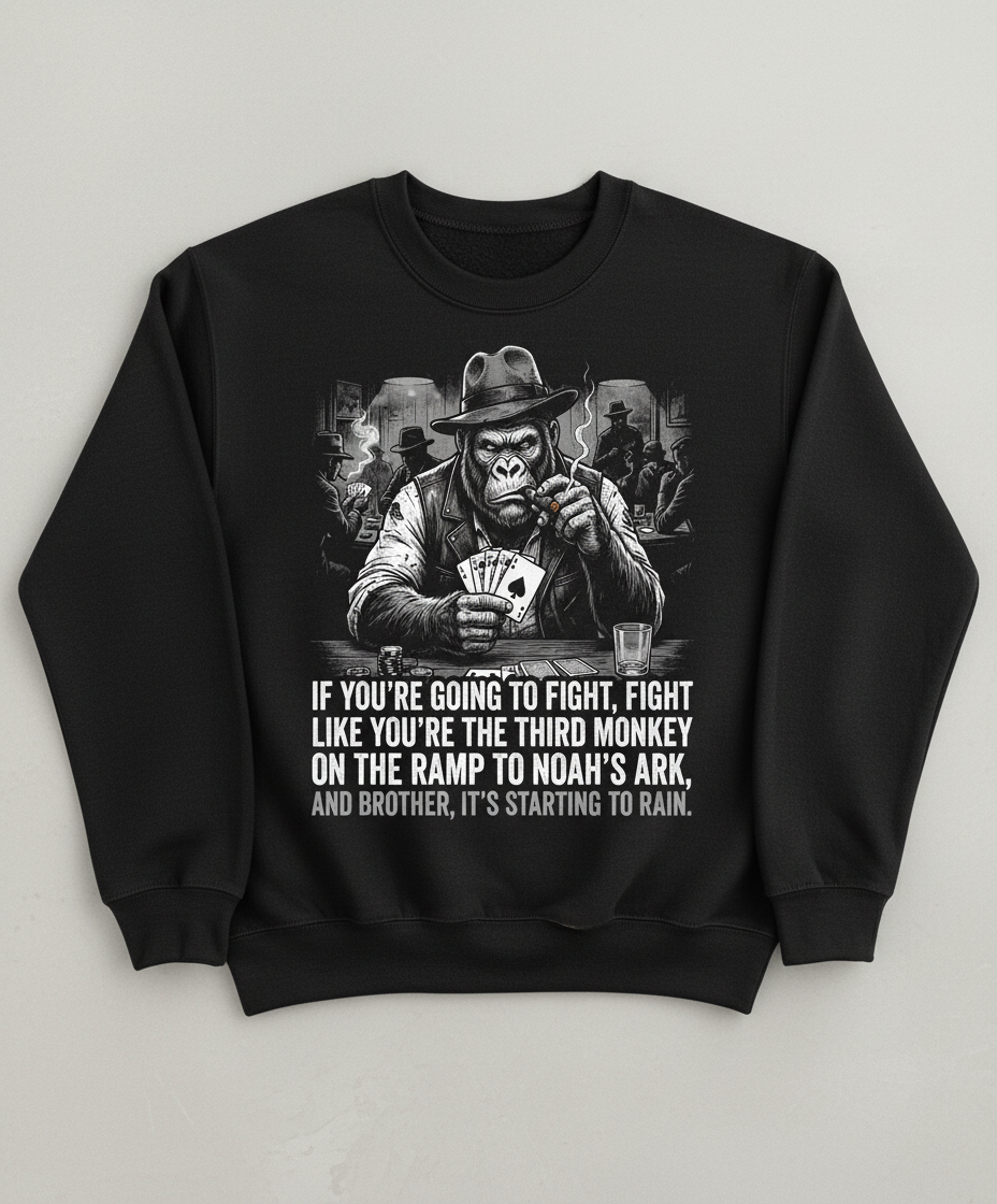 Third Monkey on Noah's Ark Gorilla Poker Player Sweatshirt - Black