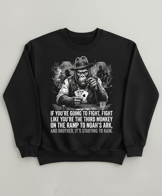 Third Monkey on Noah's Ark Gorilla Poker Player Sweatshirt - Black