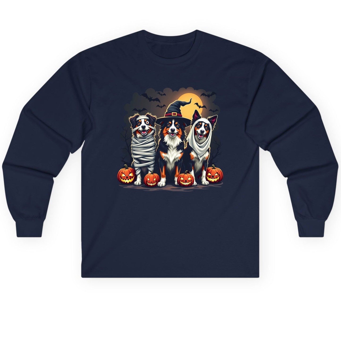 Australian Shepherd Halloween Dogs australian shepherd dogs Long Sleeve Tee Navy product mockup