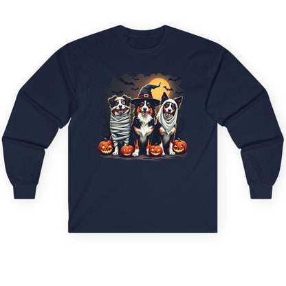 Australian Shepherd Halloween Dogs australian shepherd dogs Long Sleeve Tee Navy product mockup