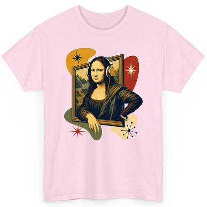 Retro Mona Lisa with Headphones Funny Art Lovers T-Shirt - product mockup - Light Pink
