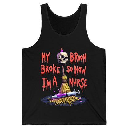 My Broom Broke So Now I'm a Nurse Halloween nurse Tank Top Black product mockup
