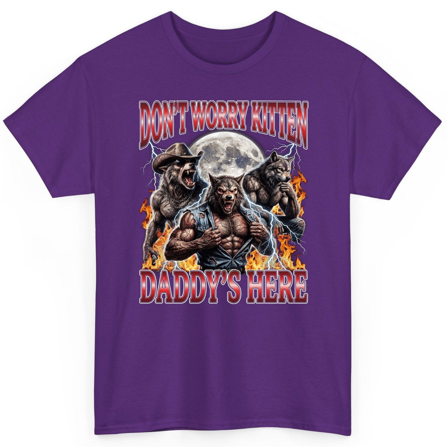 Don't Worry Kitten Daddy's Here werewolves T-Shirt Purple product mockup