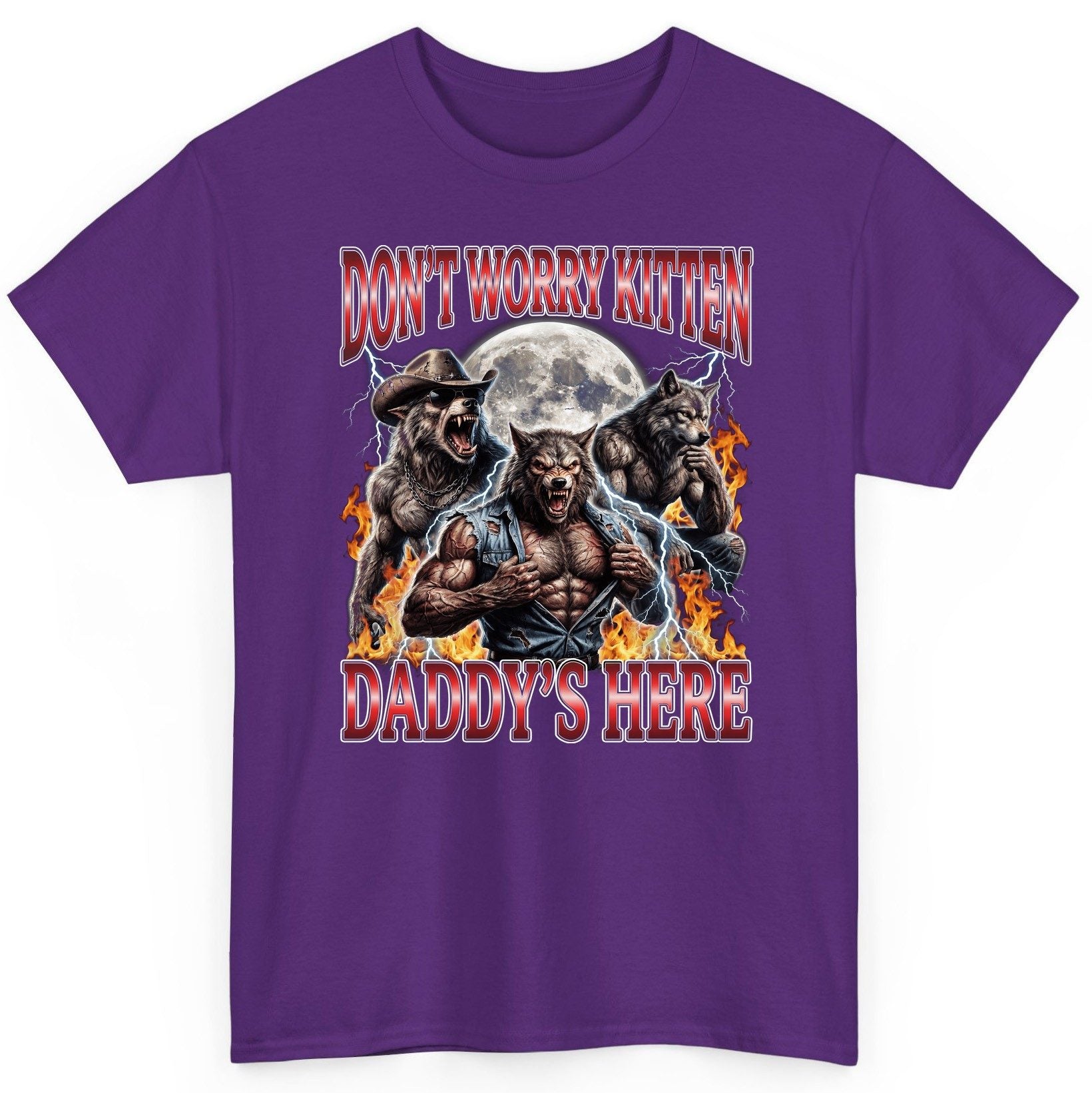 Don't Worry Kitten Daddy's Here werewolves T-Shirt Purple product mockup