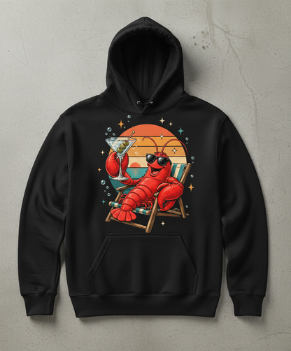 Cool Lobster Martini Beach Sunset T-Shirt Hoodie - Black