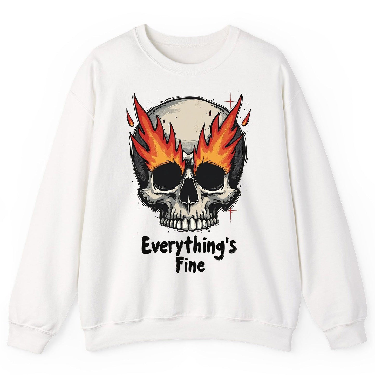 Everything's Fine flaming skull Sweatshirt White product mockup