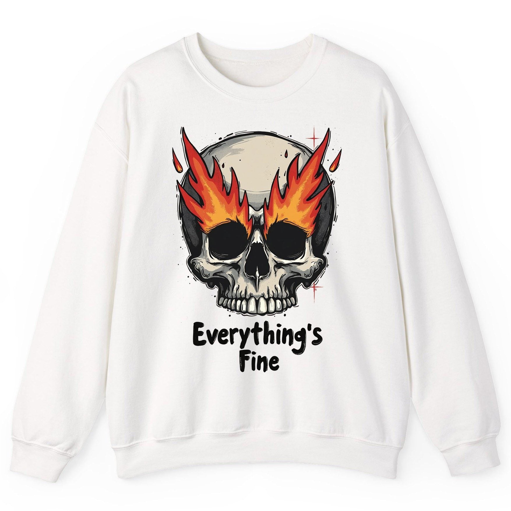 Everything's Fine flaming skull Sweatshirt White product mockup