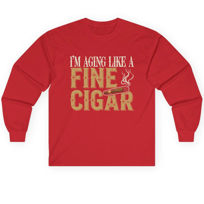 I'm Aging Like a Fine Cigar cigar smoking Long Sleeve Tee Red product mockup