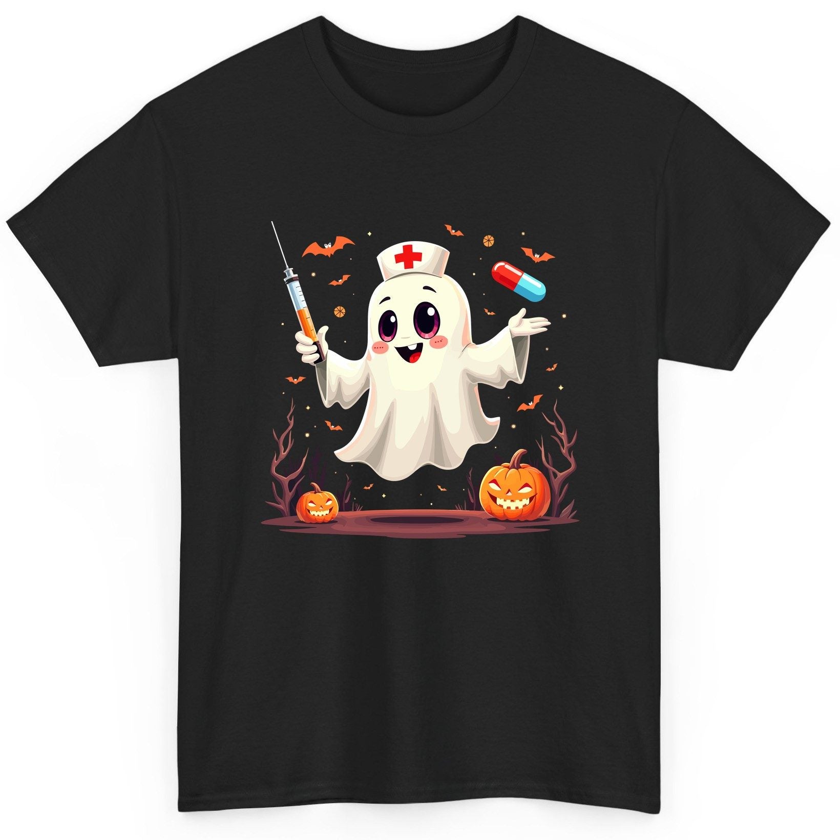 Cute Ghost Nurse Halloween ghost nurse T-Shirt Black product mockup