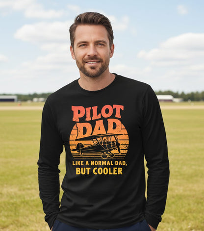 Pilot Dad Like a Normal Dad, but Cooler pilots Long Sleeve Tee Black lifestyle mockup