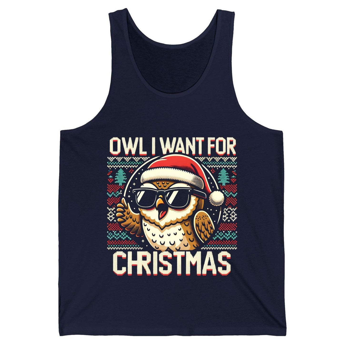 Owl I Want for Christmas Christmas owl Tank Top Navy product mockup
