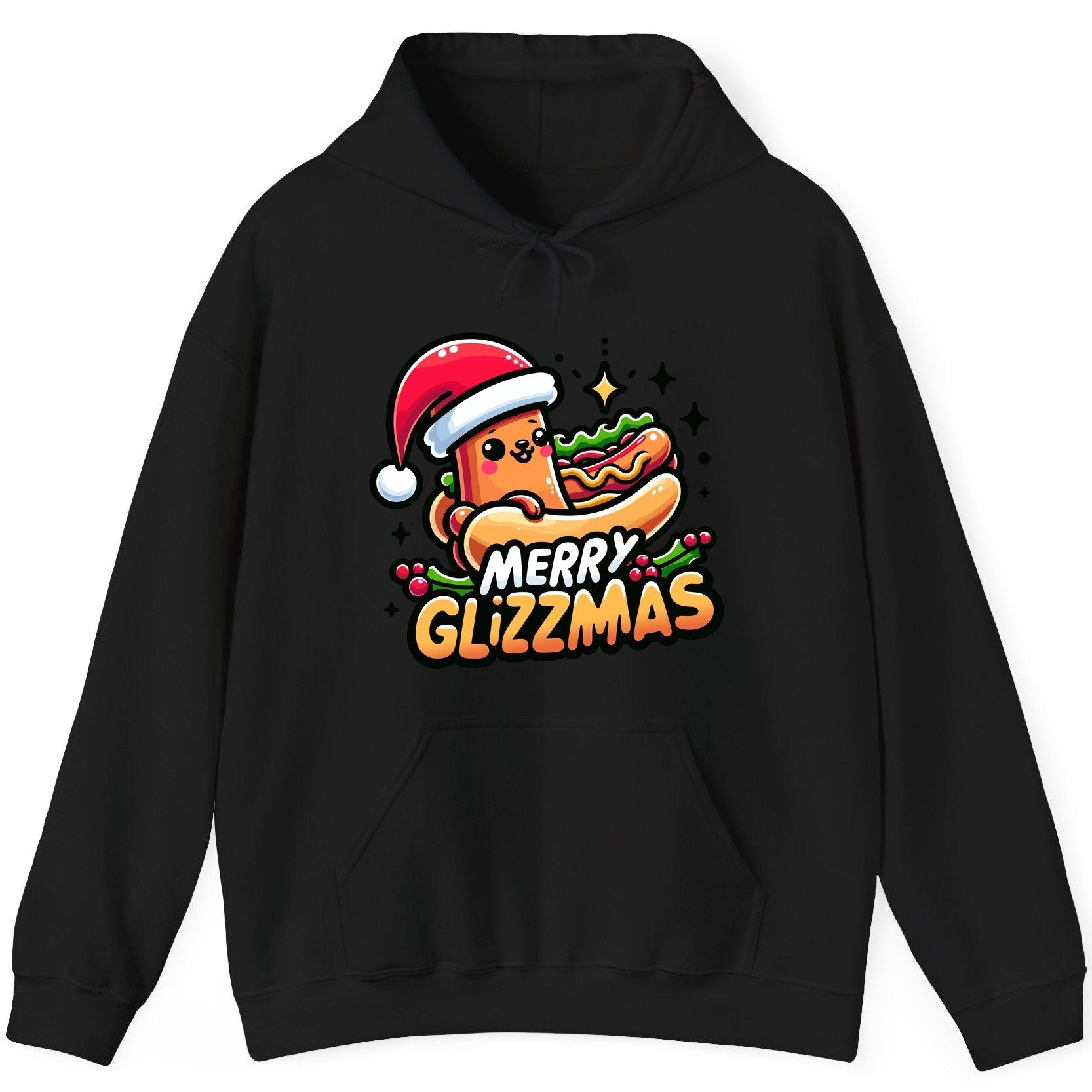 Merry Glizzmas hot dog Hoodie Black product mockup