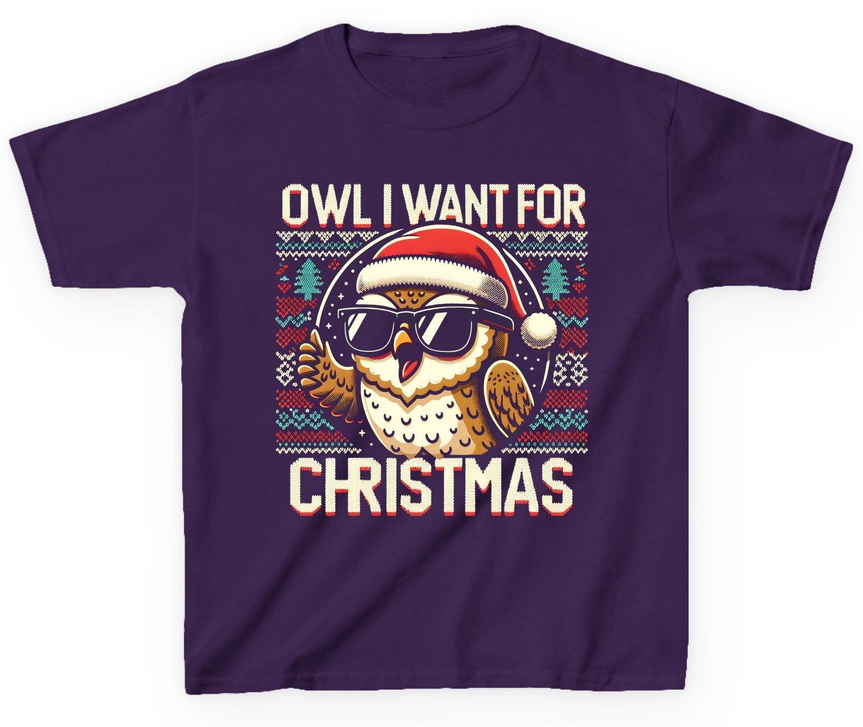 Owl I Want for Christmas Christmas owl Youth T-Shirt Purple product mockup