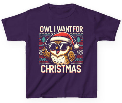 Owl I Want for Christmas Christmas owl Youth T-Shirt Purple product mockup