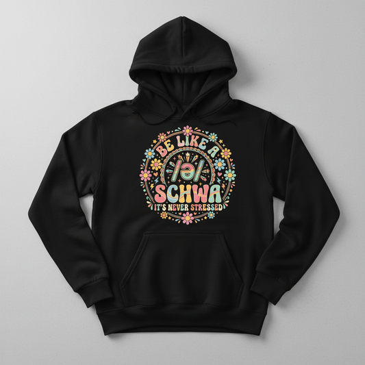 Retro Groovy Schwa Linguistics Pun Design Hoodie - Black