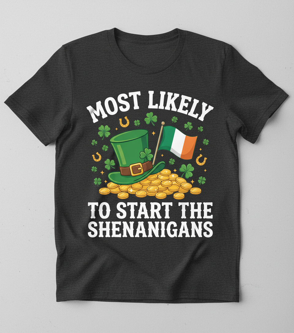 Funny St. Patrick's Day Shenanigans Leprechaun Hat Design T-Shirt - Dark Heather