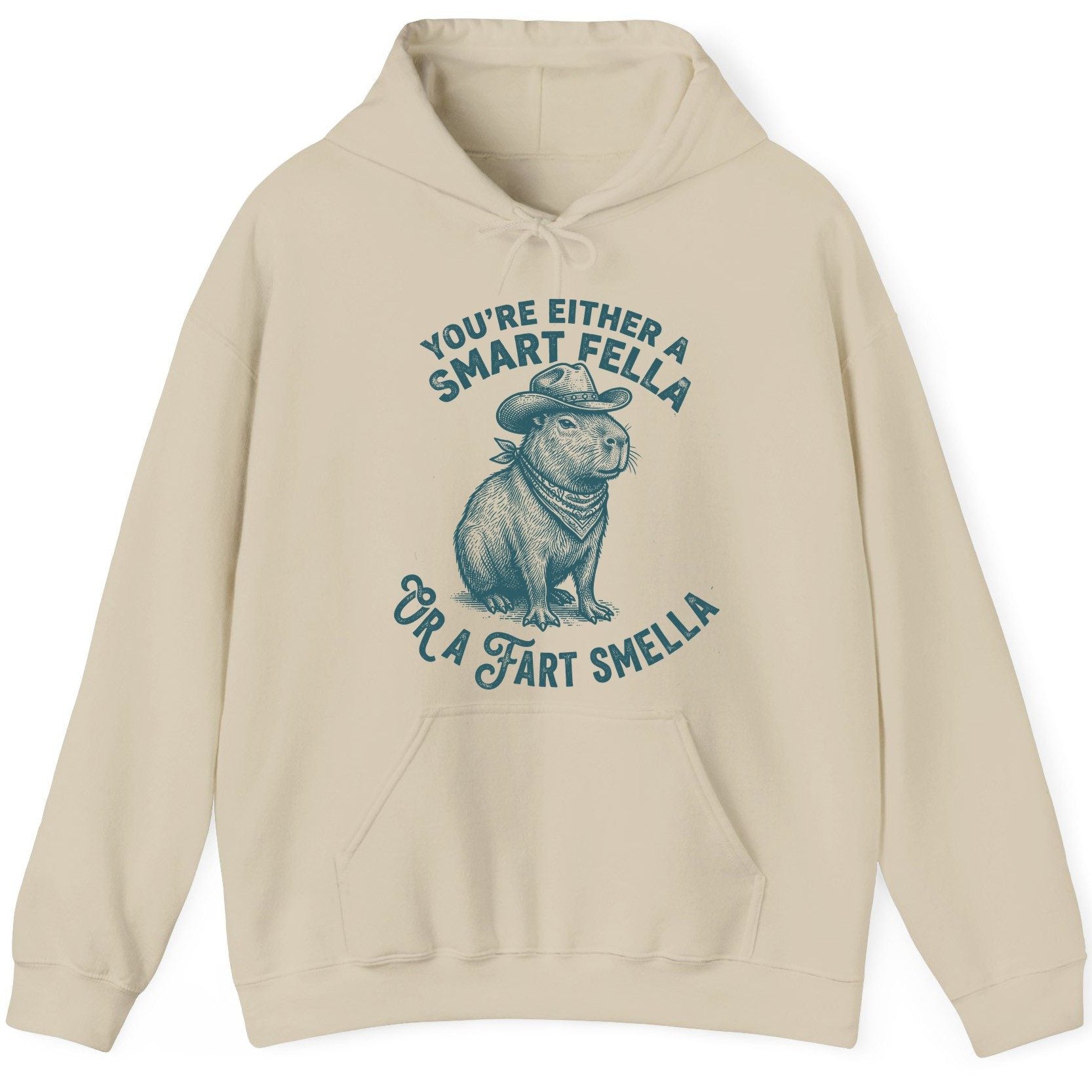 You're Either a Smart Fella or a Fart Smella capybara Hoodie Sand product mockup
