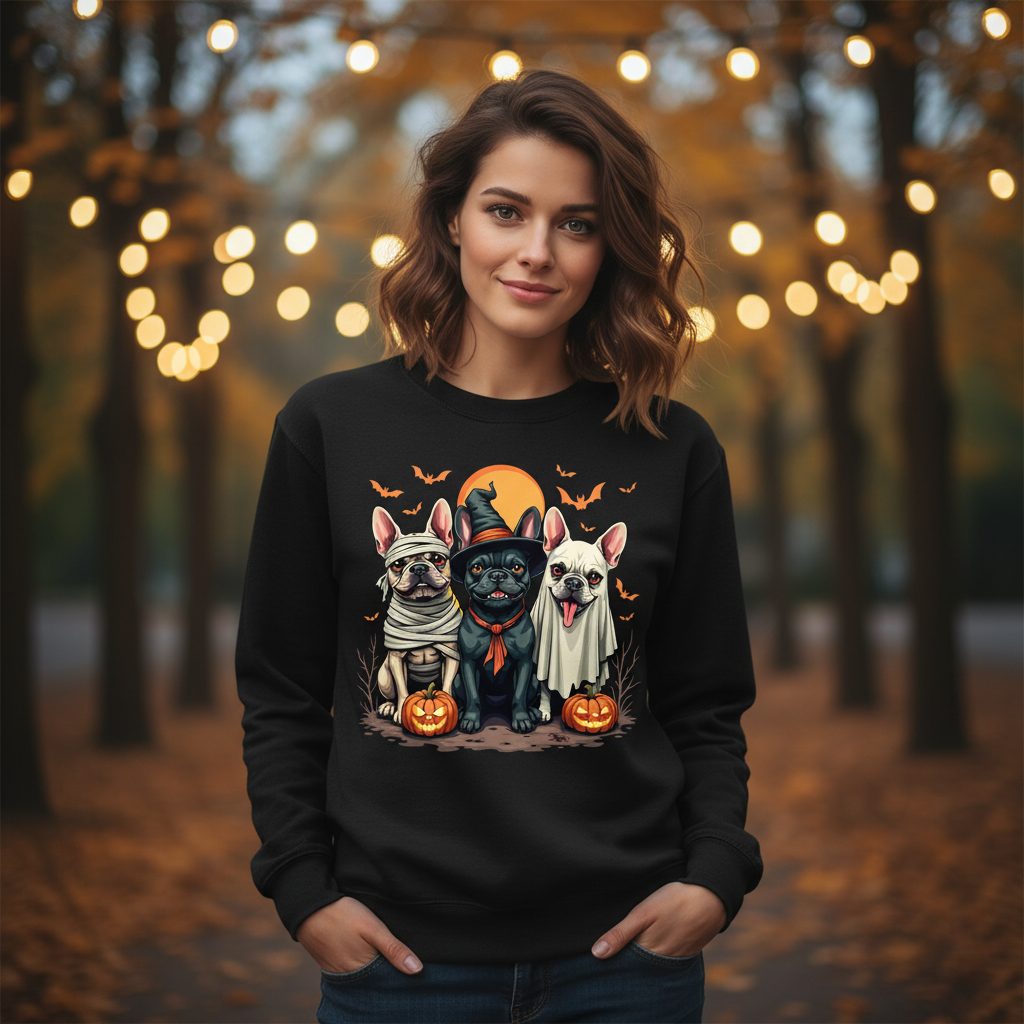 Halloween French Bulldogs Costumes french bulldogs Sweatshirt Black lifestyle mockup