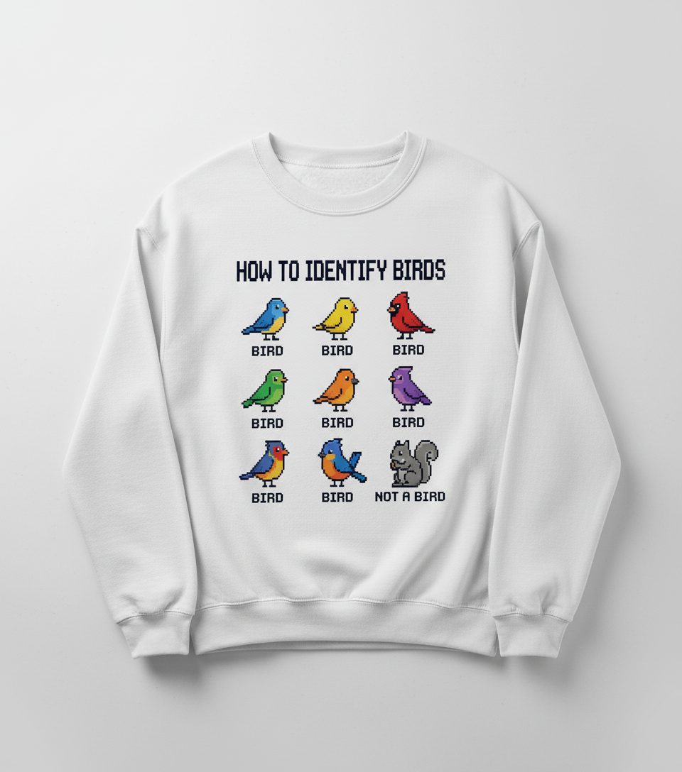 HOW TO Identify BIRDS Funny Birdwatching Sweatshirt - product mockup - White