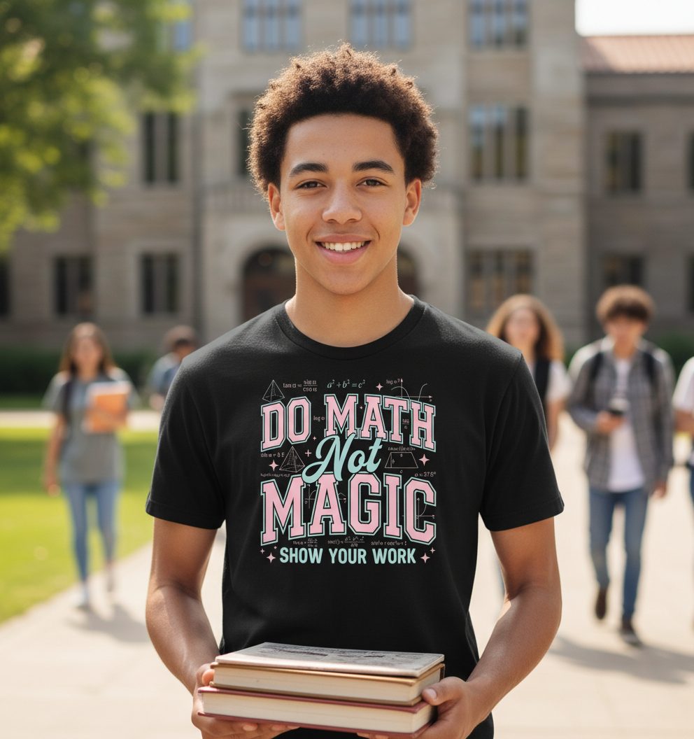 Do Math Not Magic Show Your Work Retro Teachers Youth T-Shirt - lifestyle model mockup - Black