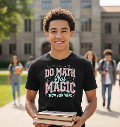Do Math Not Magic Show Your Work Retro Teachers Youth T-Shirt - lifestyle model mockup - Black