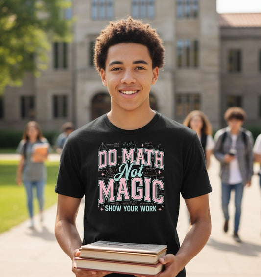 Do Math Not Magic Show Your Work Retro Teachers Youth T-Shirt - lifestyle model mockup - Black