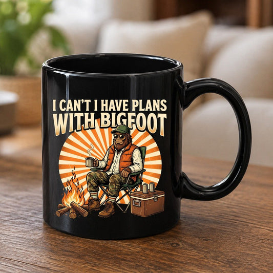 I Can't I Have Plans with Bigfoot bigfoot Black Mug Black product mockup