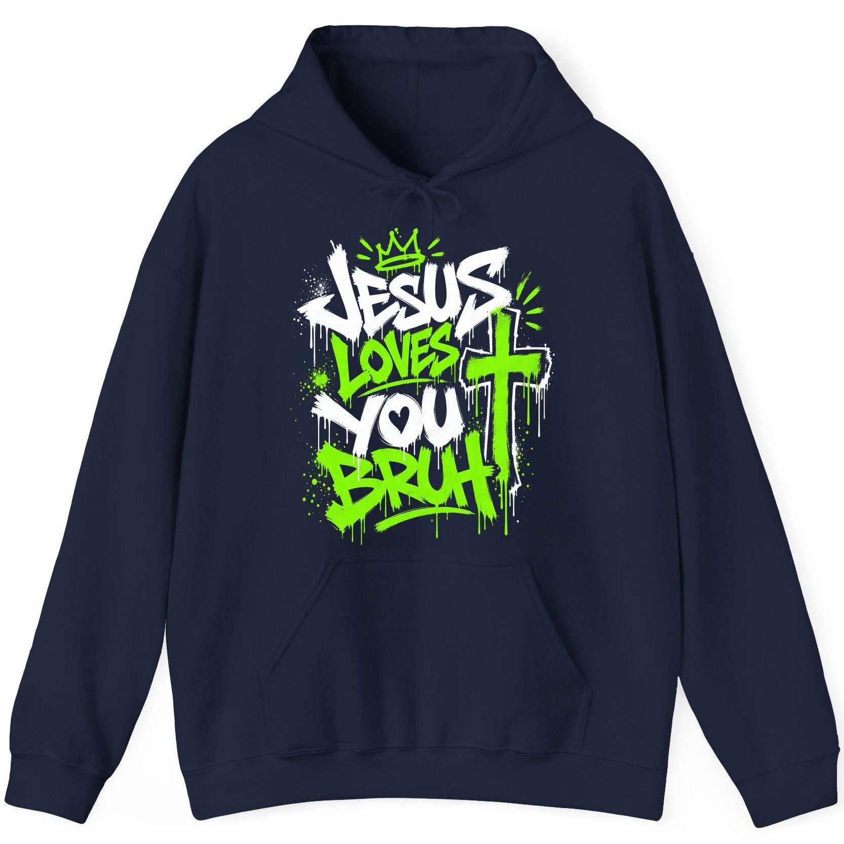 Jesus Loves You Bruh Christian Hoodie - product mockup - Navy