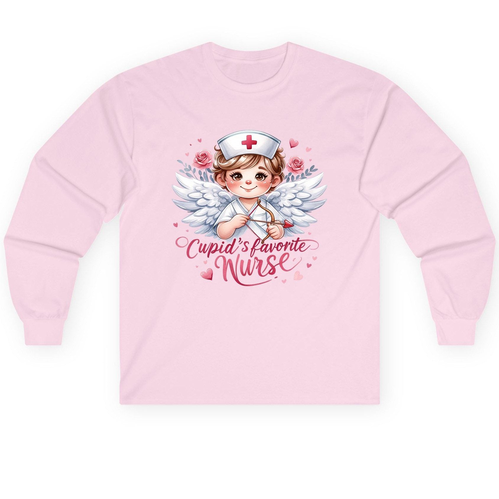 Cupid's Favorite Nurse cupid nurse Long Sleeve Tee Light Pink product mockup