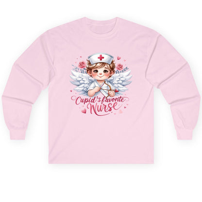 Cupid's Favorite Nurse cupid nurse Long Sleeve Tee Light Pink product mockup