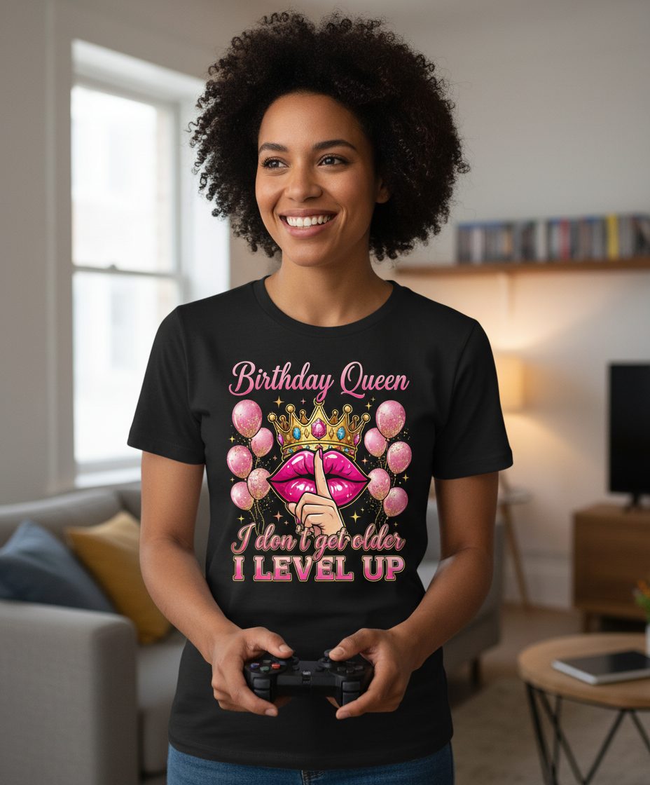 Birthday Queen I Don't Get Older I Level Up birthday queen T-Shirt Black lifestyle mockup