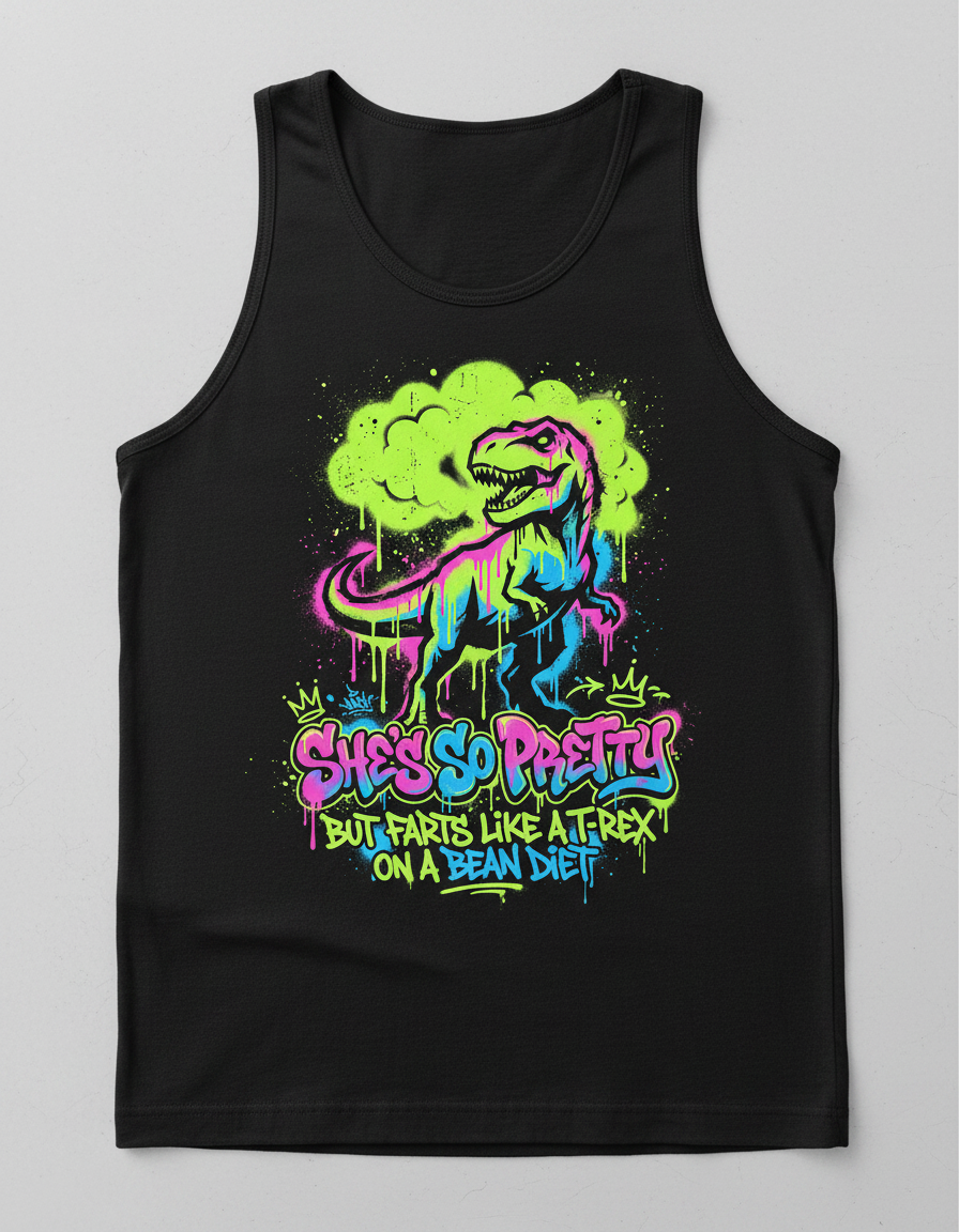 She's So Pretty But Farts Like A T-Rex Graffiti Art Tank Top - Black
