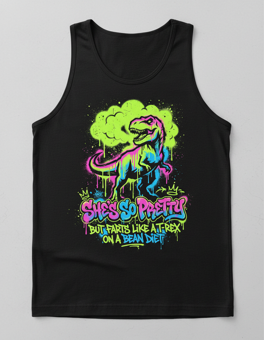 She's So Pretty But Farts Like A T-Rex Graffiti Art Tank Top - Black