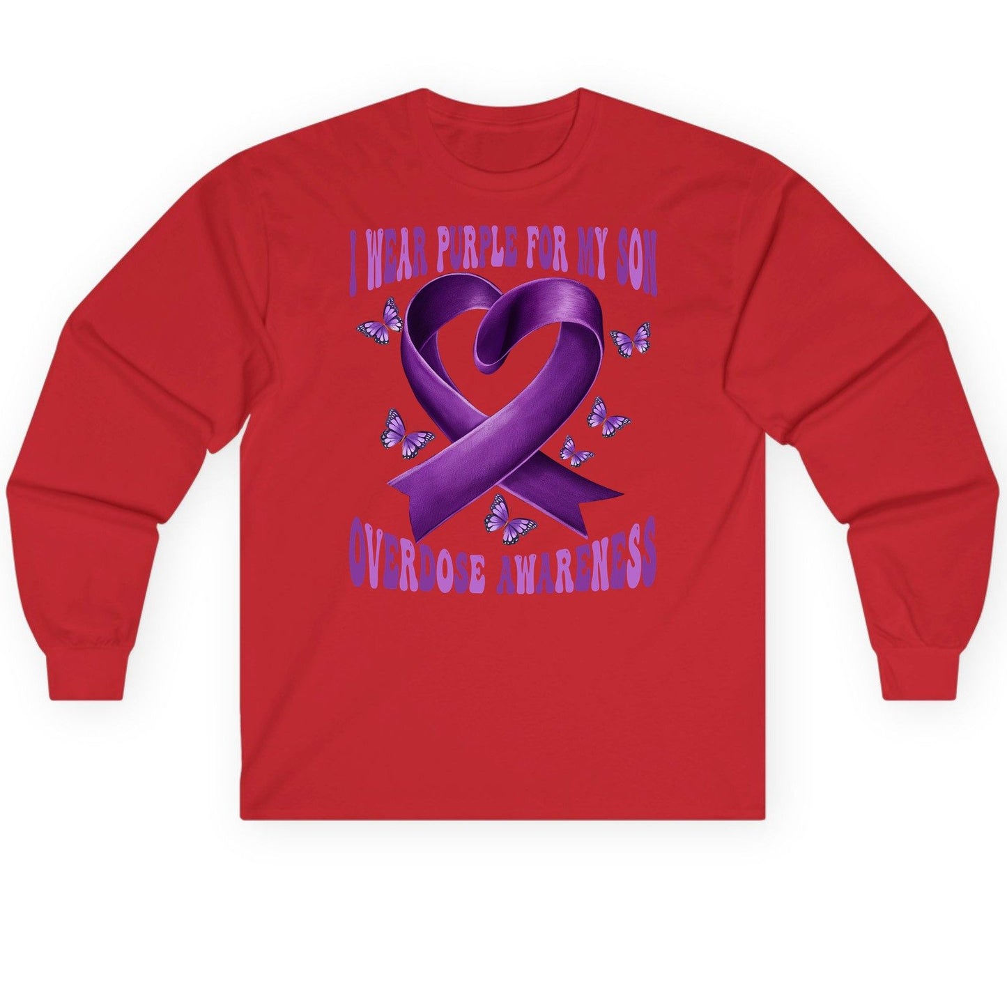 I Wear Purple for My Son Overdose Awareness overdose awareness Long Sleeve Tee Red product mockup