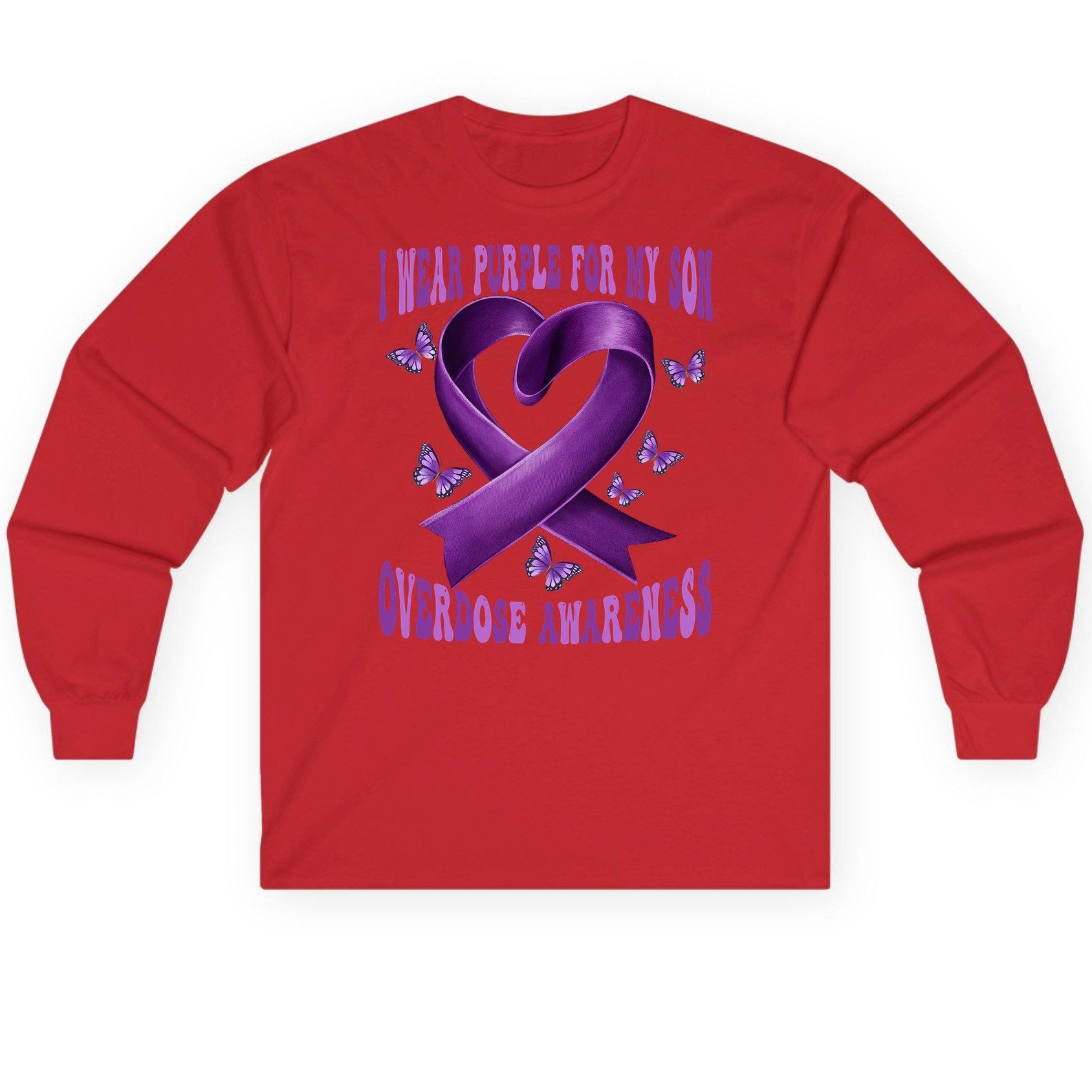 I Wear Purple for My Son Overdose Awareness overdose awareness Long Sleeve Tee Red product mockup