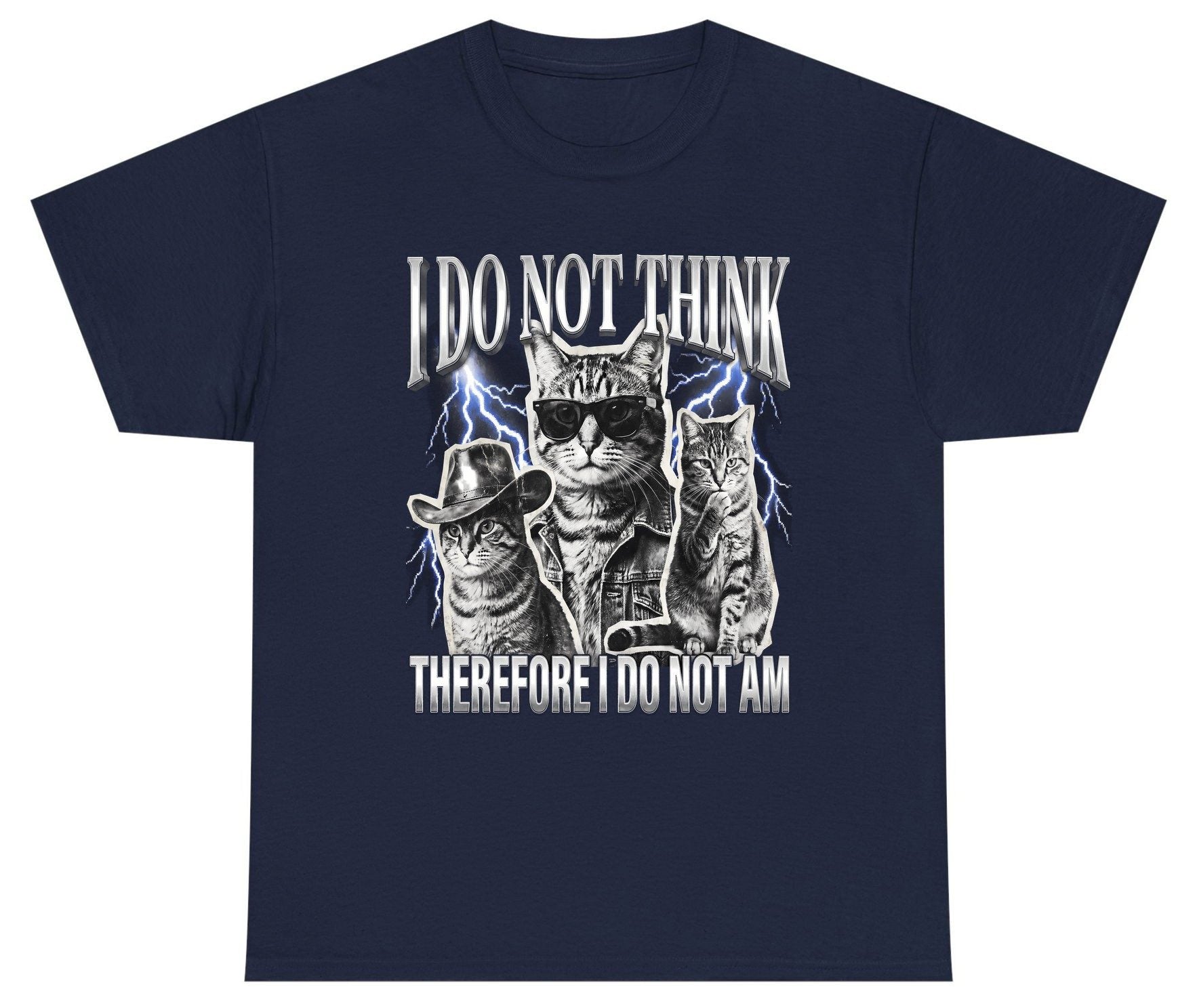 I Do Not Think Therefore I Do Not Am cats Youth T-Shirt Navy product mockup