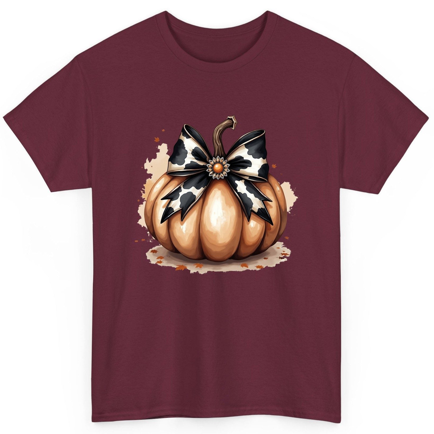 Cow Print Bow Pumpkin pumpkin T-Shirt Maroon product mockup