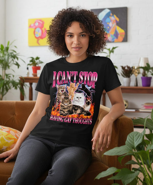 I Can't Stop Having Gay Thoughts cats T-Shirt Black lifestyle mockup