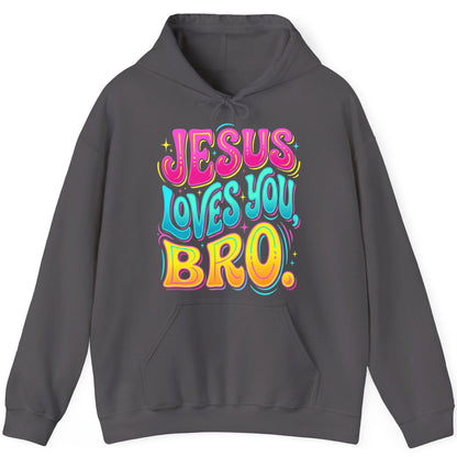 JESUS LOVES YOU BRO Retro Christian Hoodie - product mockup - Charcoal