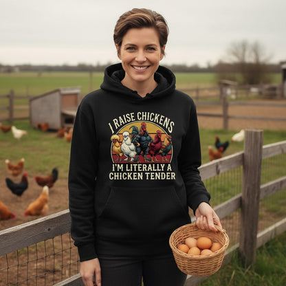 I Raise Chickens I'm Literally a Chicken Tender chickens Hoodie Black lifestyle mockup