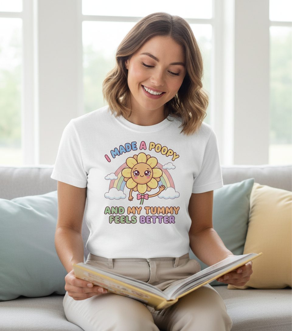 I Made a Poopy and My Tummy Feels Better potty training humor T-Shirt White lifestyle mockup