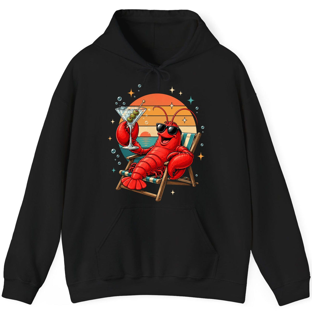 Funny Lobster Drinking Martini lobster Hoodie Black product mockup