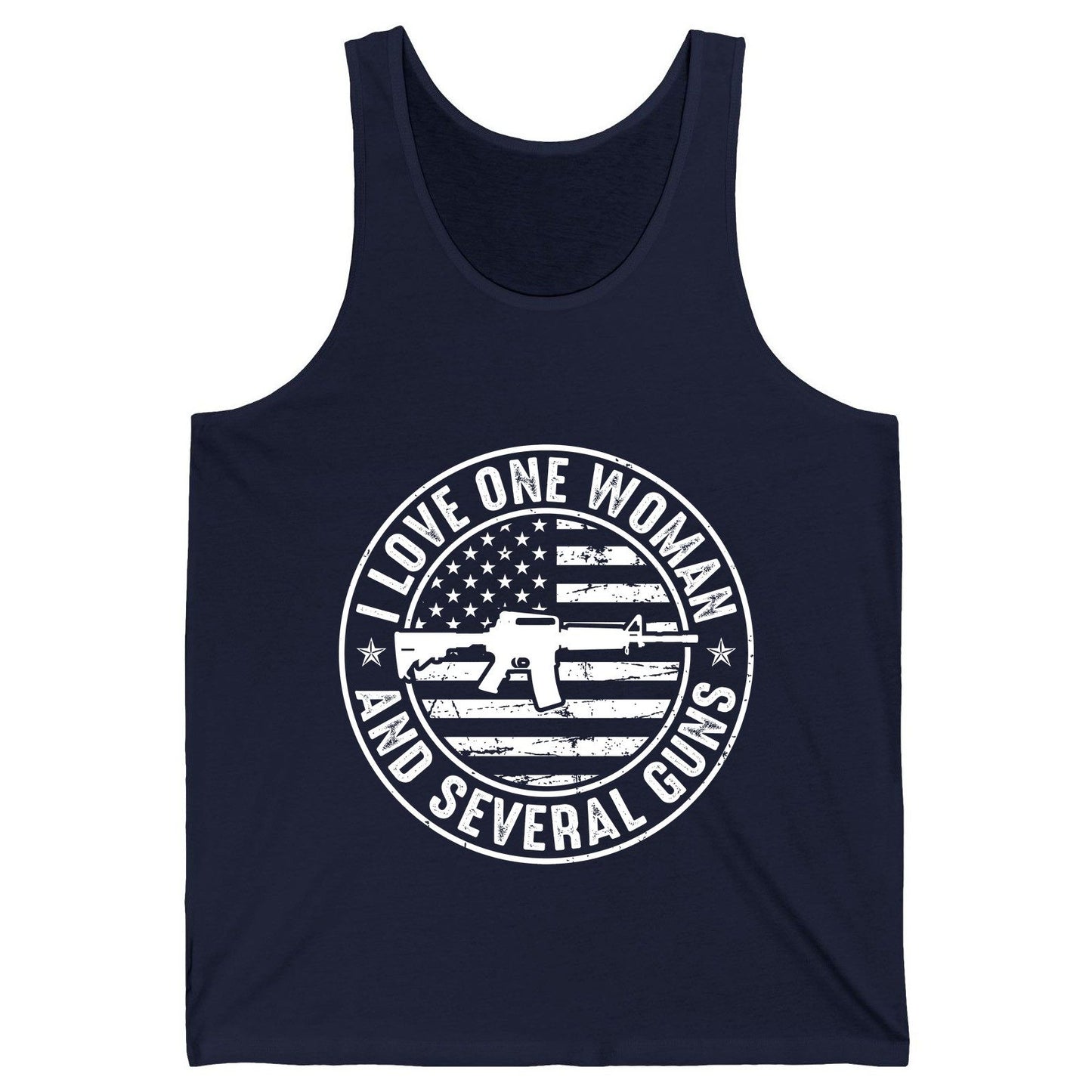 I LOVE ONE WOMAN AND Several GUNS Funny Gun Owners Tank Top - product mockup - Navy